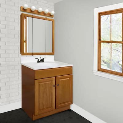 Claremont 30 in. x 30 in. x 4-3/4 in. Tri-View Bathroom Surface-Mount Medicine Cabinet in Honey Oak
