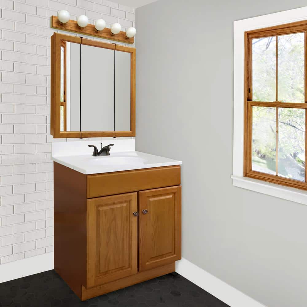 Claremont Triple Mirrored 30" Honey Oak Medicine Cabinet