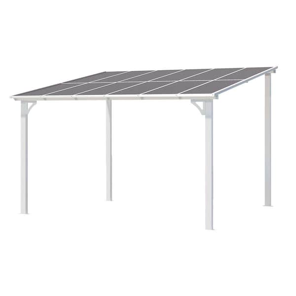 10 ft. x 12 ft. Wall Mounted Outdoor Gazebo with Lean to Gazebo Awnings, Aluminum Frame in White
