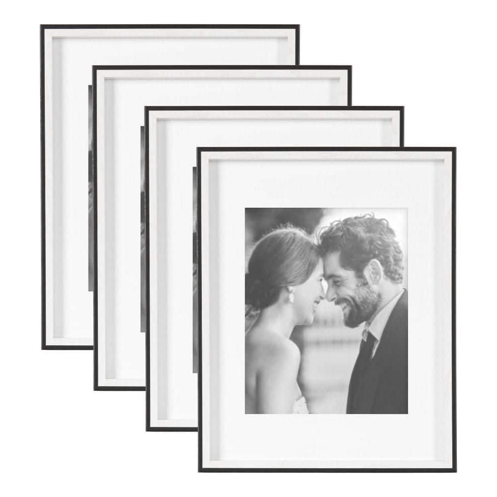 Kate and Laurel Gibson 11 in. x 14 in. matted to 8 in. x 10 in. White/Black Picture Frame (Set of 4) 229374