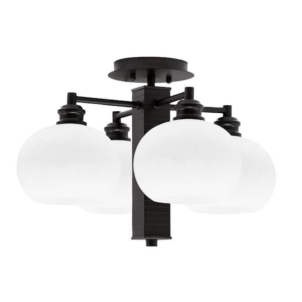 Unbranded Albany 18.5 in. 4-Light Espresso Semi-Flush with White Muslin Glass Shades
