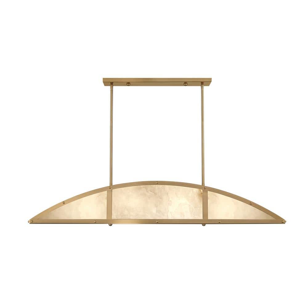 Legacy Warm Brass 4-Light Linear Chandelier with Alabaster Shade