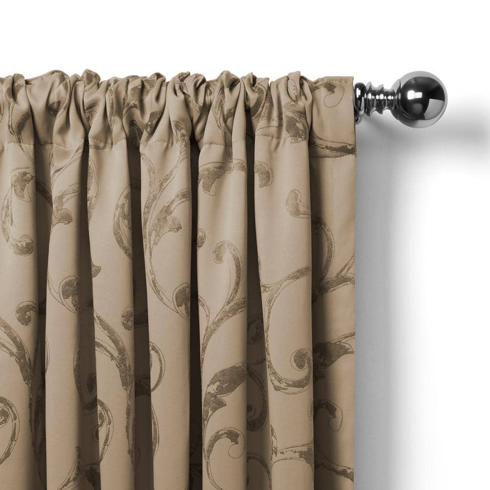 Taupe Jacquard Blackout Energy Efficient Window Curtain Panel