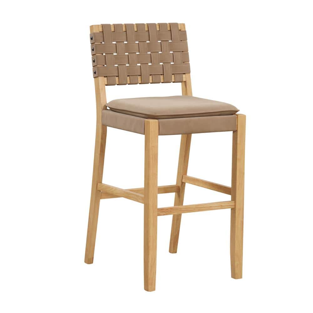 Cohen Natural Brown Wood and Faux Leather Bar Stools, Set of 4