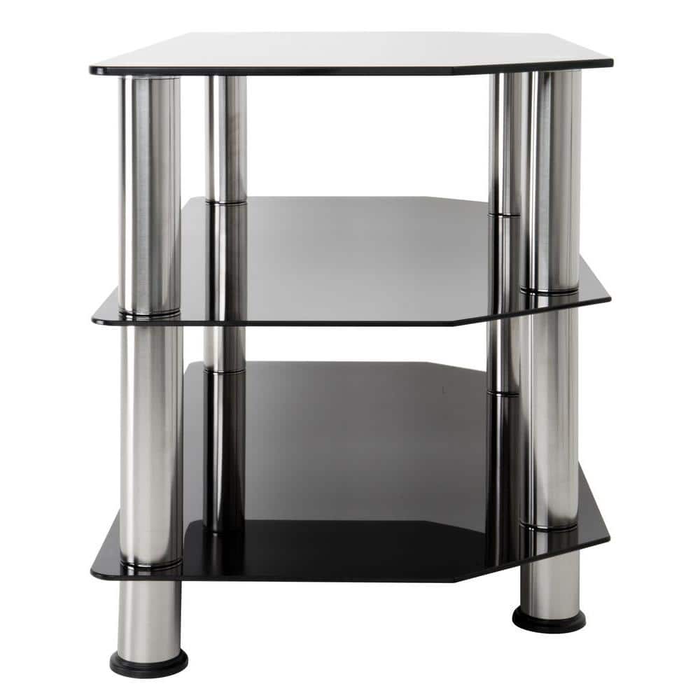 Sleek Corner Black Chrome Tempered Glass TV Stand