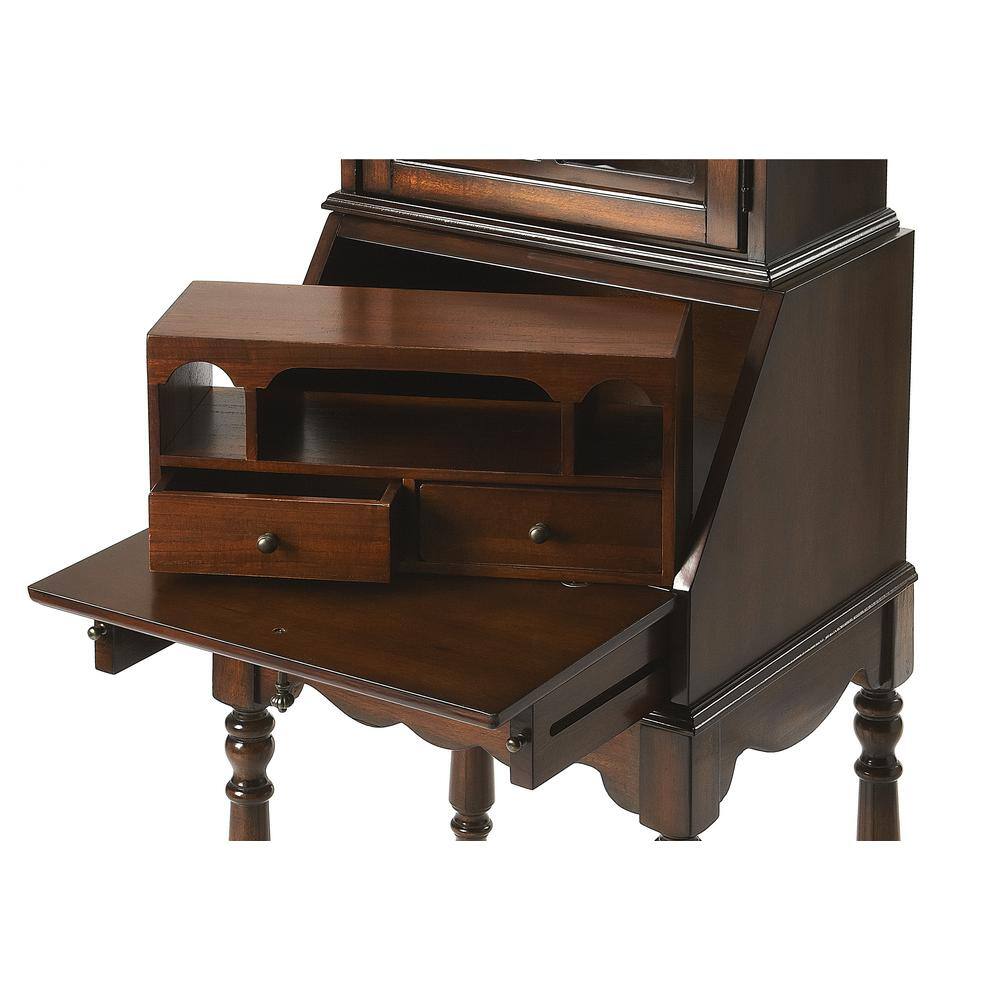 Traditional Lighted Brown Wood China Cabinet with Hutch