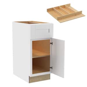 Washington 15 in. W x 24 in. D x 34.5 in. H Vesper White Plywood Shaker Assembled Base Kitchen Cabinet Rt Utility Tray