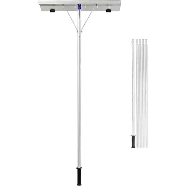 Unbranded 60 in. Silver Retractable Aluminum Snow Rake, with 26 in. Blade 5 Section Pipes and Non -Slip Design Handles