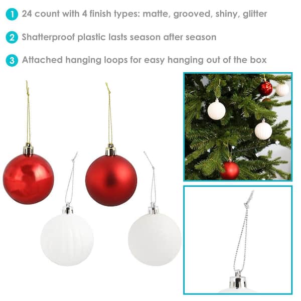Sunnydaze Decor Red and White Merry Medley Plastic Ornament Set ...