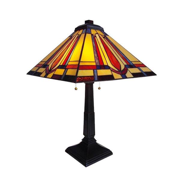 Chloe Lighting Mission 23 in. Tiffany-Glass Bronze Table Lamp