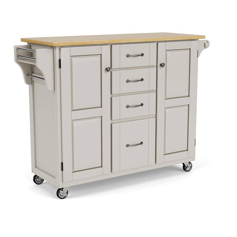 White and Natural Wood Kitchen Cart with Storage
