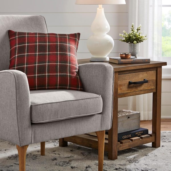 Red Plaid 18 in. x 18 in. Square Decorative Throw Pillow