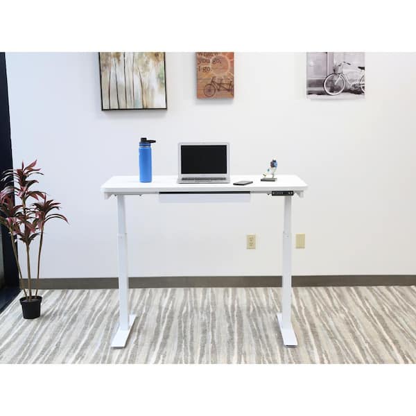 48 in. Rectangular White 1 Drawer Standing Desk with Adjustable Height Feature