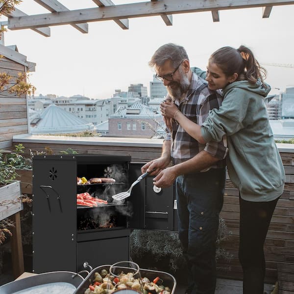 Karl home Vertical Charcoal Smoker in Black with Double Doors