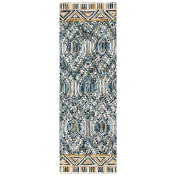 SAFAVIEH Aspen Blue/Gold 2 ft. x 9 ft. Border Ikat Runner Rug