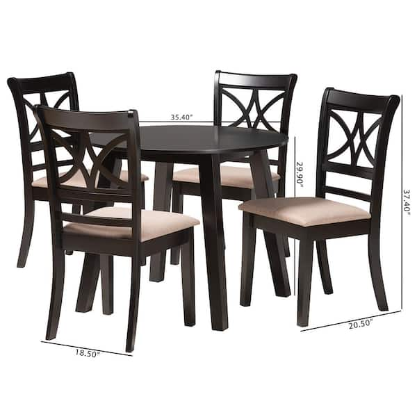 Baxton Studio Brooke 5 Piece Beige and Dark Brown Wood Dining Set