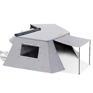 10.7 ft. x 9 ft. Outdoor 270-Degree Submarine Style Awning with Sidewalls with Retractable Brackets and Built-In Spikes