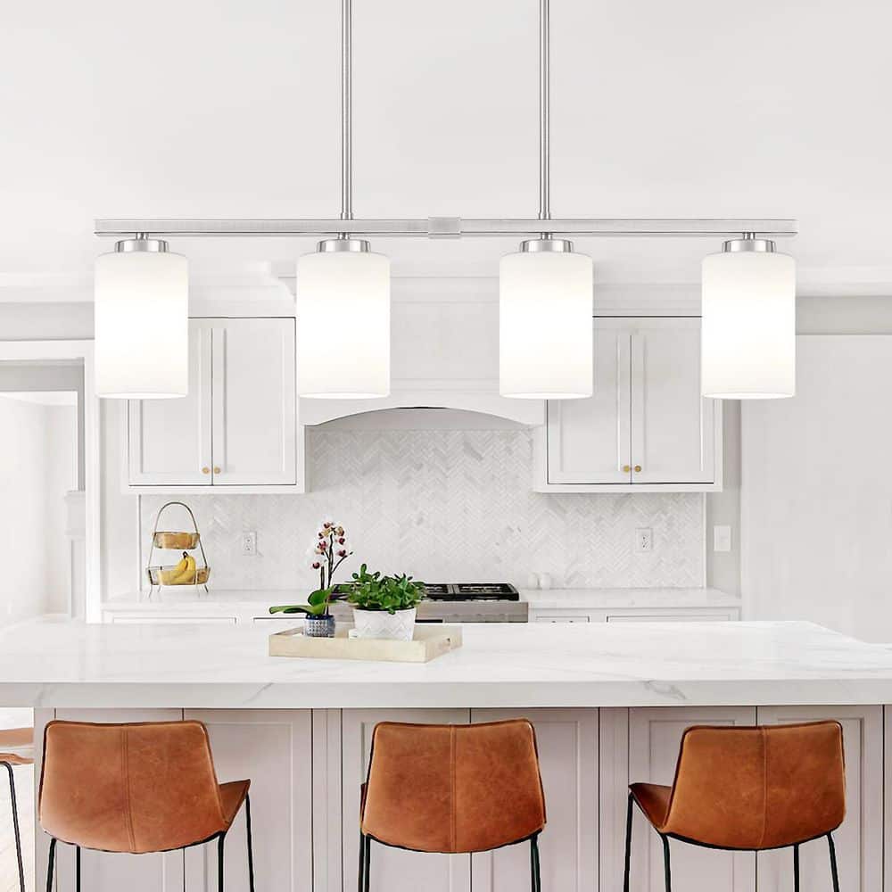 4-Light Modern Brushed Nickel Linear Island Pendant with White Frosted Glass Shade price history on PriceWatchPro