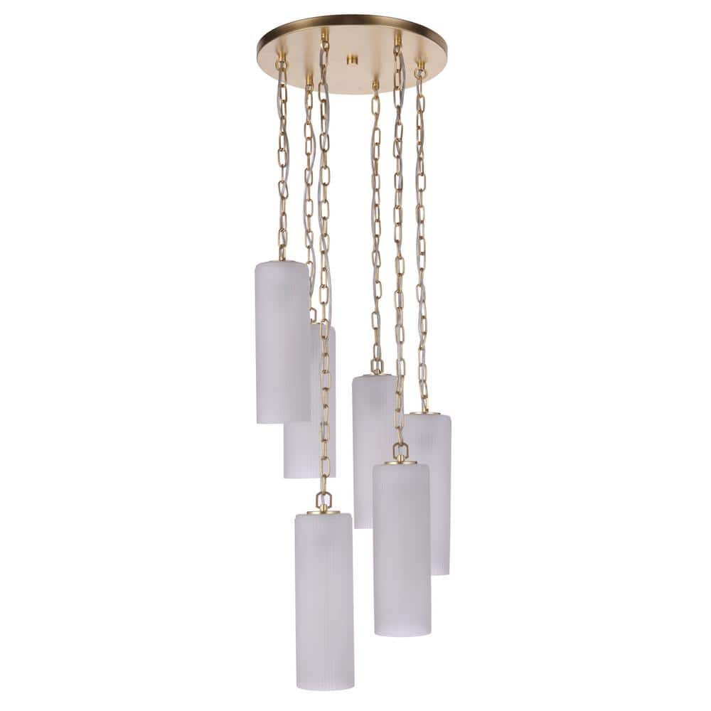 Sunset Gold 6-Light Pendant with Frosted Ribbed Glass Shades