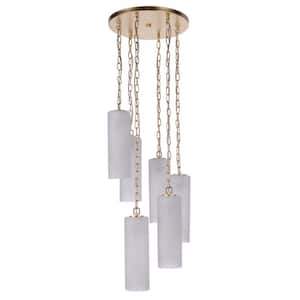 Myos 60-Watt 6-Light Sunset Gold Finish Dining/Kitchen Island Pendant Light w/ Frosted Ribbed Glass, No Bulbs Included