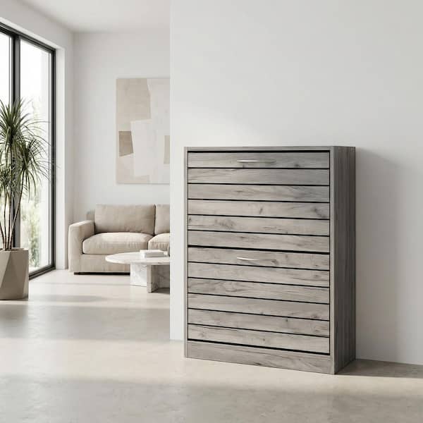 FUFU&GAGA 22.4 in. W x 29.5 in. H Gray Wood Louver Door Shoe
