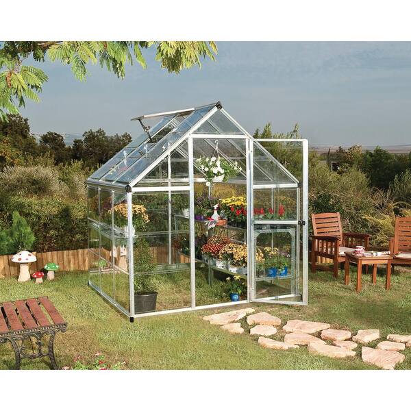 Canopia By Palram Harmony 6 Ft X 6 Ft Silver Clear Diy Greenhouse Kit The Home Depot