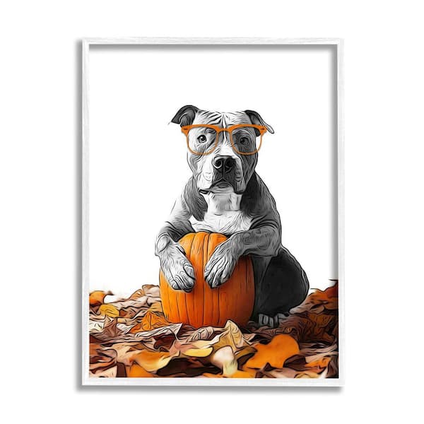 Stupell Industries Pit Bull Autumn Leaves by Annalisa Latella 1-Piece Framed Graphic Print Animal Poster Art Print 20 in. x 16 in.