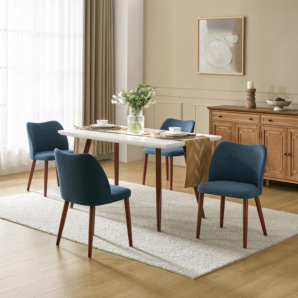 Eliseo Navy Modern Upholstered Dining Chair with Solid Wood Tapered Legs Set of 4