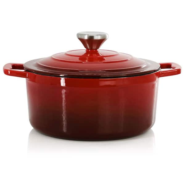 MegaChef 2.7 Quart Round Enameled Cast Iron Casserole in Gradient Red