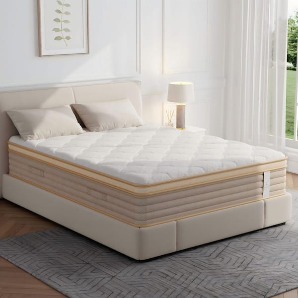 Full Medium Hybrid 12 in. Bed-in-a-Box Mattress-Soft Comfort, Pressure Relief and Clean Sleep in Ivory
