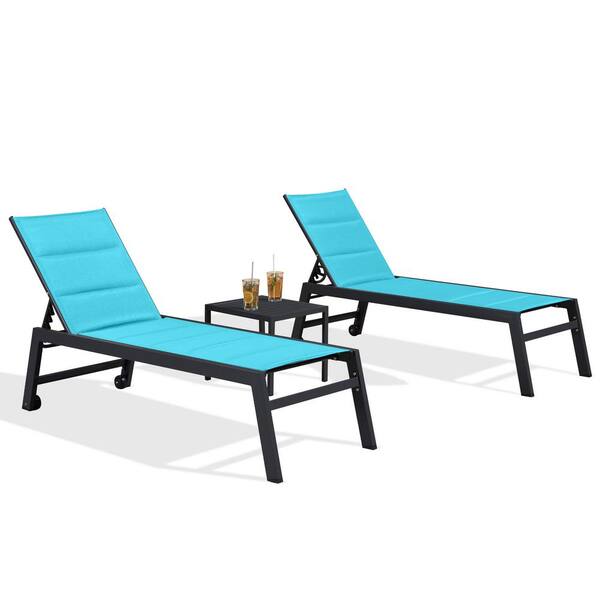 PURPLE LEAF 3-Pieces Aluminum Outdoor Chaise Lounge Patio Lounge Chair ...