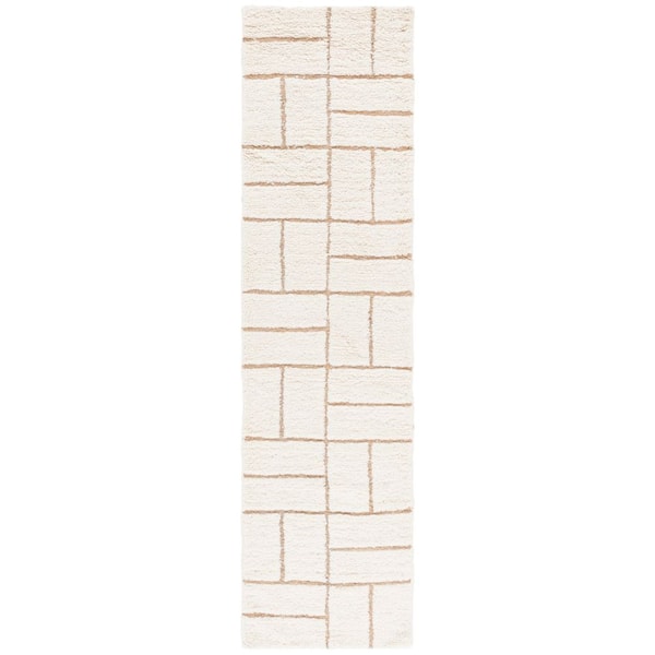 Casablanca Natural/Ivory 2 ft. x 9 ft. Geometric Grid Runner Rug