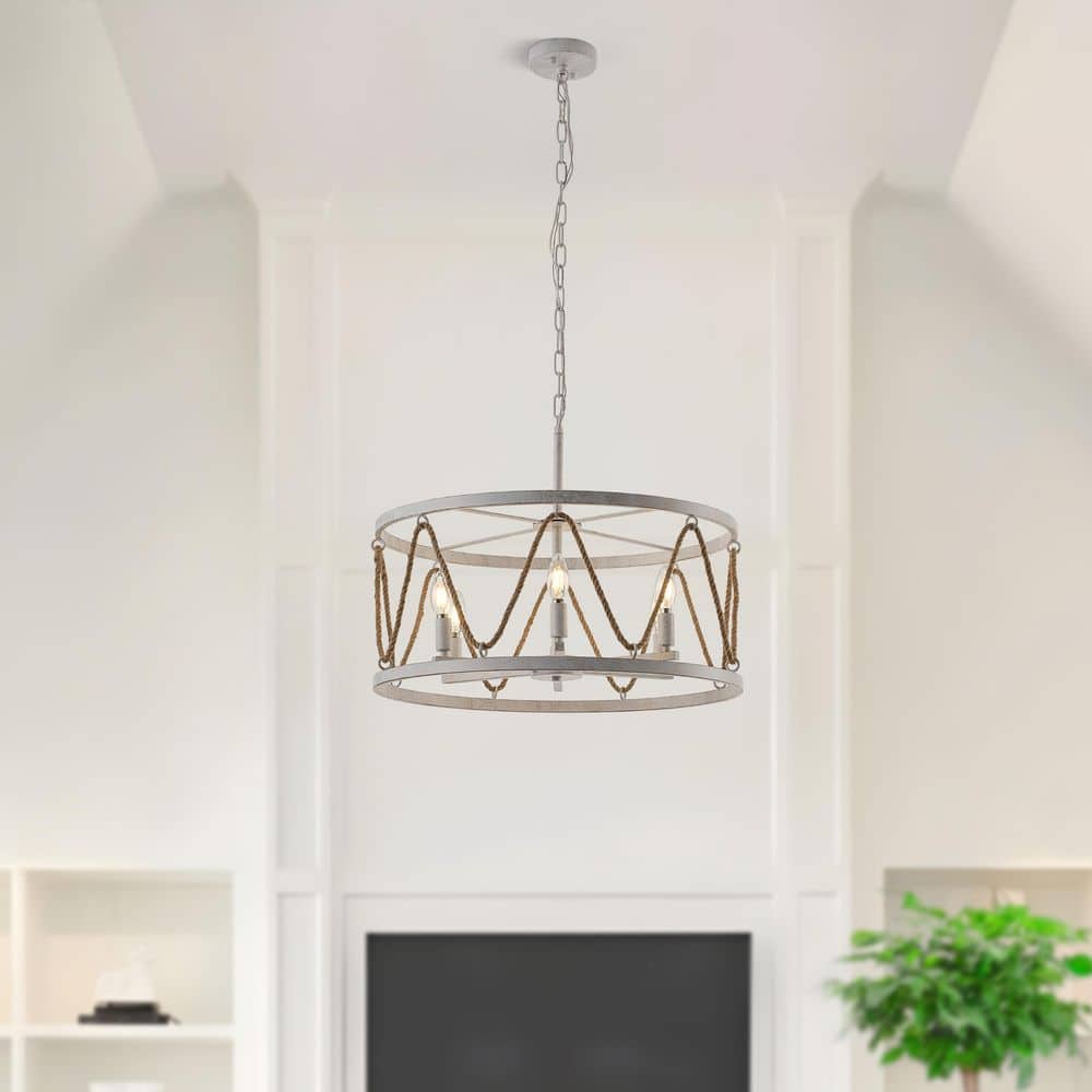 6-Light Distressed White with Gold Accent Rustic Hemp Rope Drum Chandelier price history on PriceWatchPro