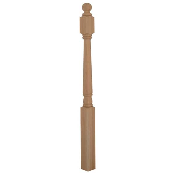 EVERMARK Stair Parts 4040 48 in. x 3 in. Unfinished Red Oak Ball Top Newel Post for Stair Remodel
