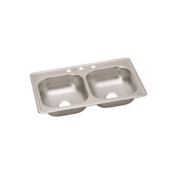 Kingsford 33-in x 22-in Satin Double Equal Bowl Drop-In 4-Hole Residential Kitchen Sink