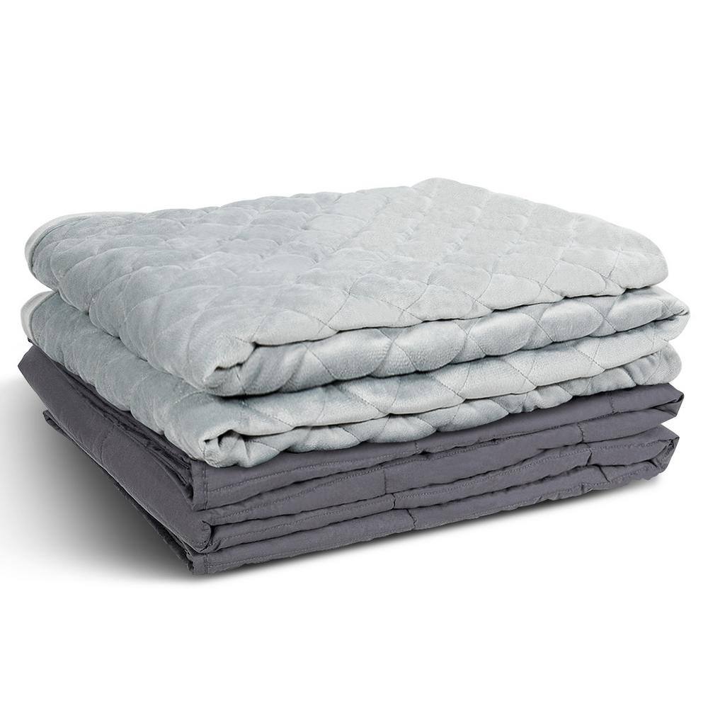 Costway Grey Soft 100 Cotton 60 in. x 80 in. 15 lbs. Weighted Blanket
