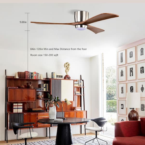 52 in. Indoor Brushed Nickel 3 Solid Wood Blades Integrated LED Ceiling Fan with Remote Control and Reversible DC Motor