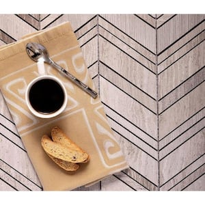 Wooden Beige 13 in. x 13.5 in. Chevron Polished and Etched Marble Mosaic Floor and Wall Tile (6.09 sq. ft./Case)
