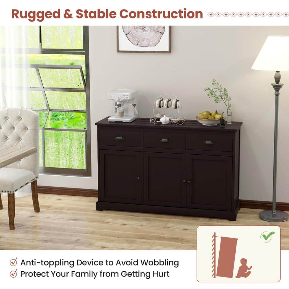 Brown MDF and Particleboard Sideboard Buffet Cabinet with 3 Drawers