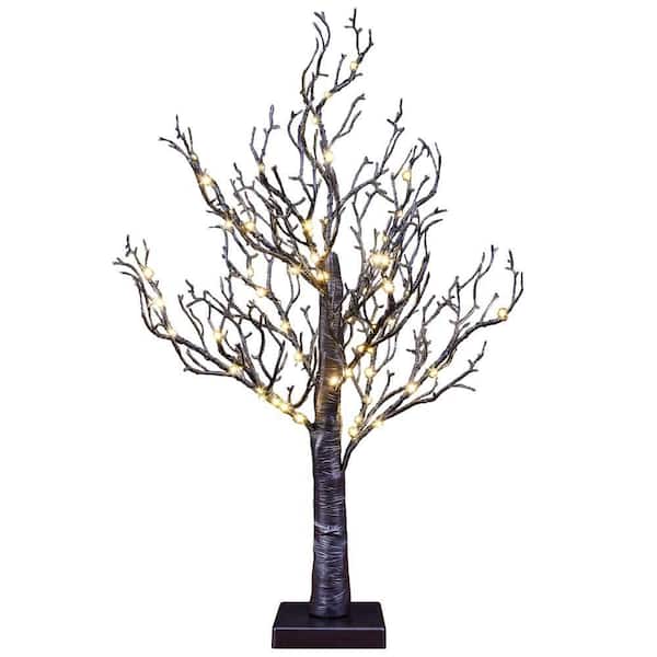 Lightshare 24IN Lighted Willow Tree Bonsai 70 Mini LED Lights Artificial Black Birch Tree, Plug in or Battery