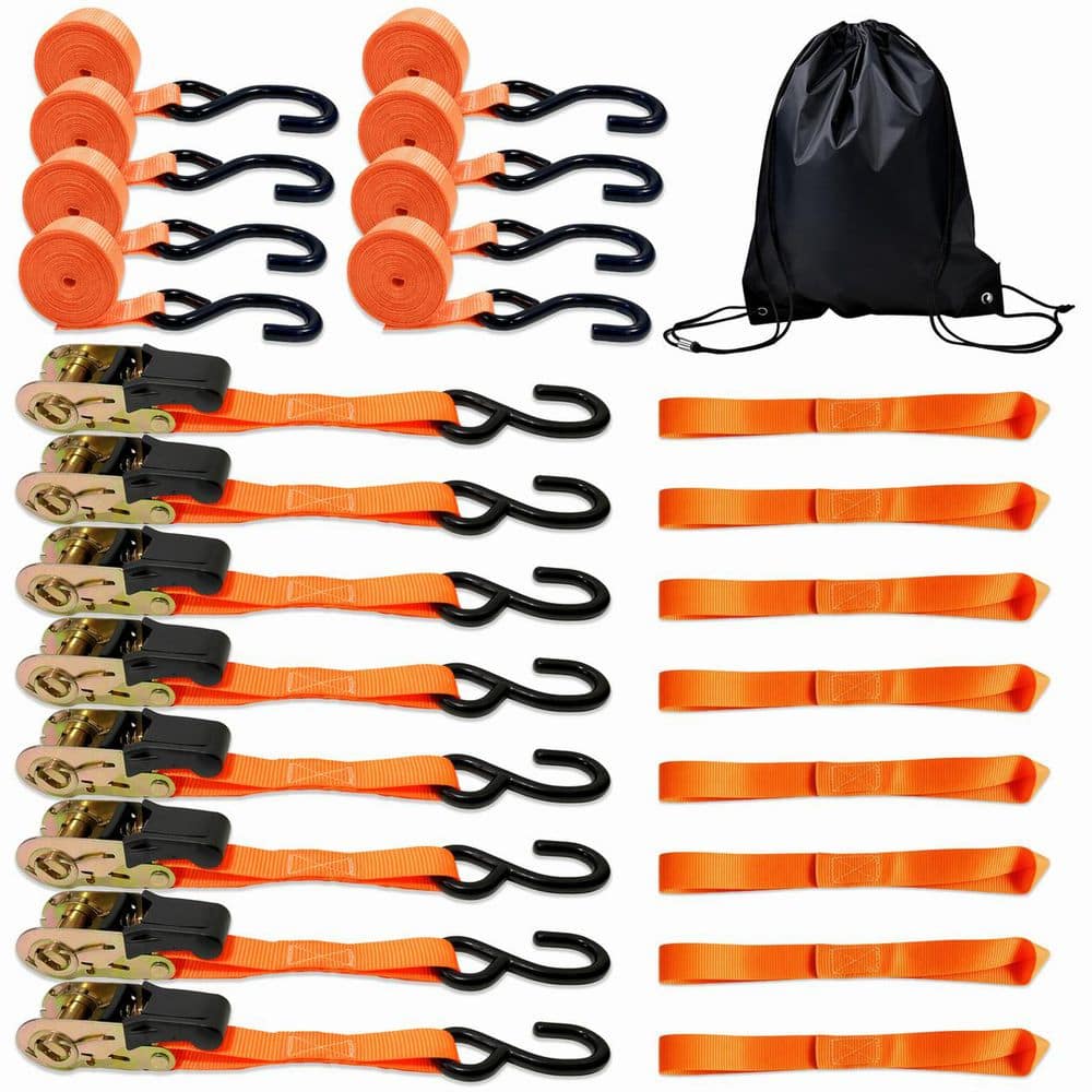 1in x 16ft Ratchet Tie Down Straps with S-Hooks Non-Slip Rubber Handle Wear-Resistant Webbing 8-Pack price history on PriceWatchPro