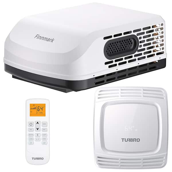 TURBRO 15,000 BTU Electric RV Air Conditioner with 1500W Heating, Non-ducted Rooftop Unit with Lift Handles, 115V, WiFi, White