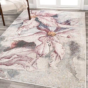 Pastello Pink/Gray 4 ft. x 6 ft. Modern Abstract Muted Flowers Area Rug