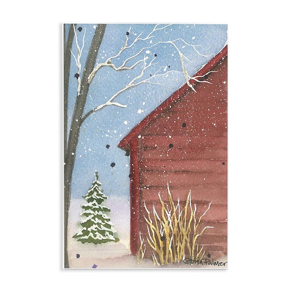 Stupell Industries Winter Snowy Cabin by Gloria Palmer 1 Piece Unframed Graphic Print Nature Poster Art Print 15 in. x 10 in.