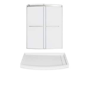 Ovation Curve 60 in. L x 30 in. W x 72 in. H Alcove Shower Kit with Sliding Frameless Shower Door, Right Hand Shower Pan