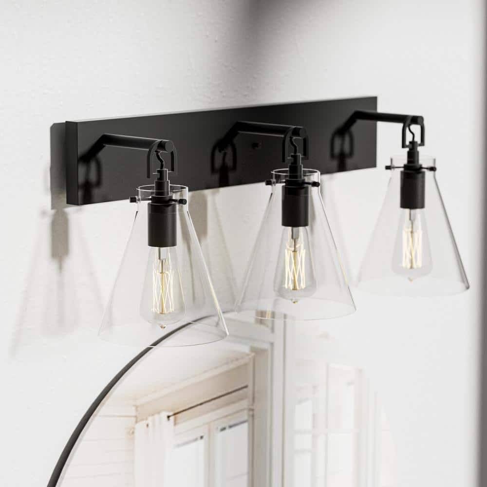 Forrest 24.4 in. Modern 3-Light Matte Black Dimmable Vanity Light with Clear Glass Shade price history on PriceWatchPro