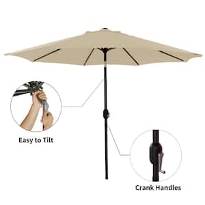 9 ft. Aluminum Market Patio Umbrella Outdoor Umbrella in Taupe with Push Button Tilt & Crank Lifting System
