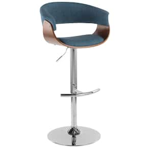 Vintage 32 in. Mod Adjustable Bar Stool in Walnut and Blue