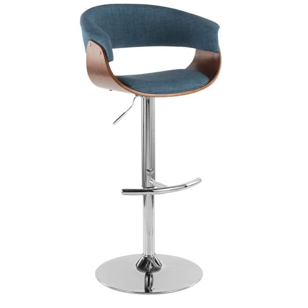 Lumisource Vintage 32 in. Mod Adjustable Bar Stool in Walnut and Blue