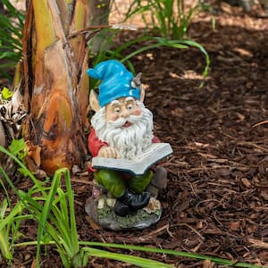 14 in. Tall Outdoor Garden Gnome Reading a Book Yard Statue Decoration
